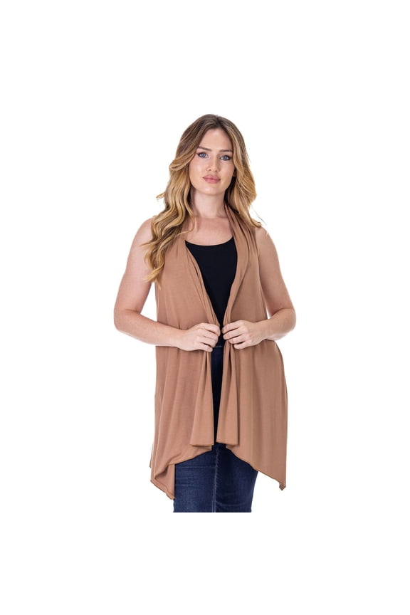 Women's 24Seven Comfort Apparel Draped Open Front Sleeveless Cardigan Vest Color: Nude Size: LARGE