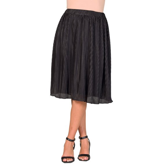 Women's 24Seven Comfort Apparel Elegant Accordion Pleated Elastic Waistband Party Midi Skirt Color: Black Size: MEDIUM