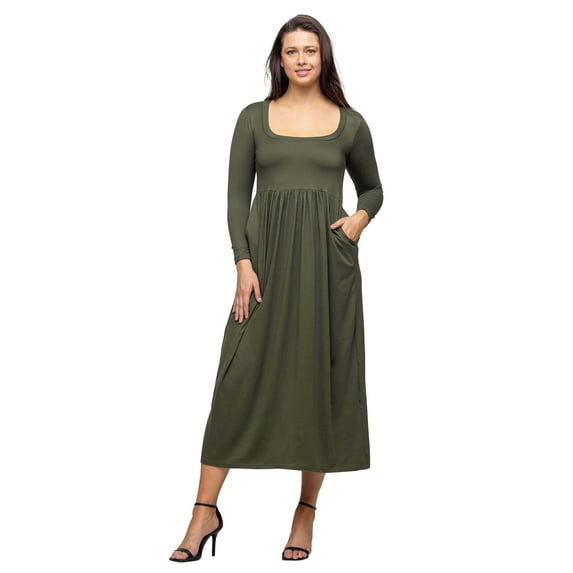 Womens Scoop Neck Pocket Maxi Dress