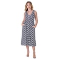 thumbnail image 1 of Women's 24Seven Comfort Apparel Midi Length Geo Print Sleeveless Pleated Pocket Dress Color: Black Multi Size: SMALL, 1 of 4