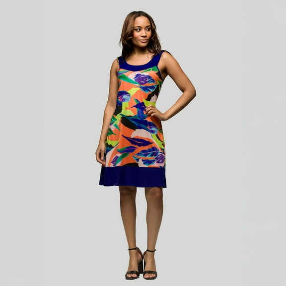 Women's 24Seven Comfort Apparel Scoop Neck Sleeveless Knee Length Dress Color: Purple Multi Size: 1X