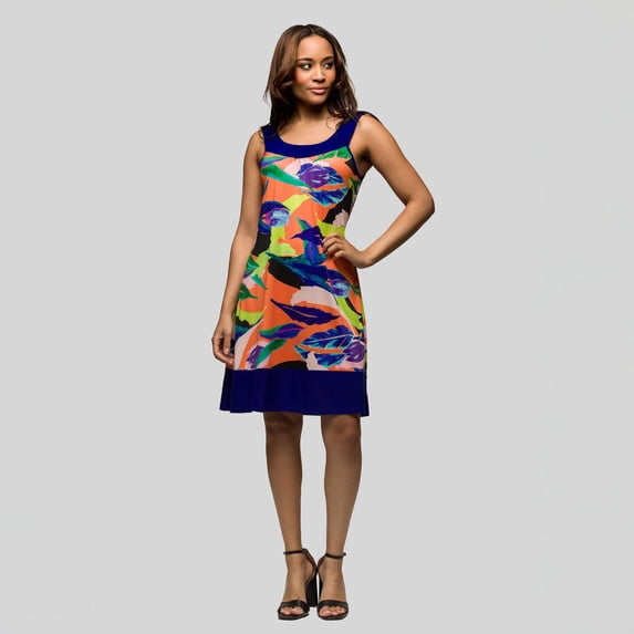 Women's 24Seven Comfort Apparel Scoop Neck Sleeveless Knee Length Dress Color: Purple Multi Size: X LARGE