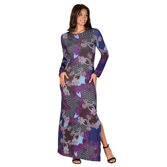Women's 24Seven Comfort Apparel Side Slit Maxi Dress Color: Purple Multi Size: X LARGE