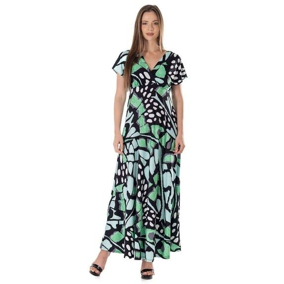 Butterfly V Neck Empire Waist Maxi Dress