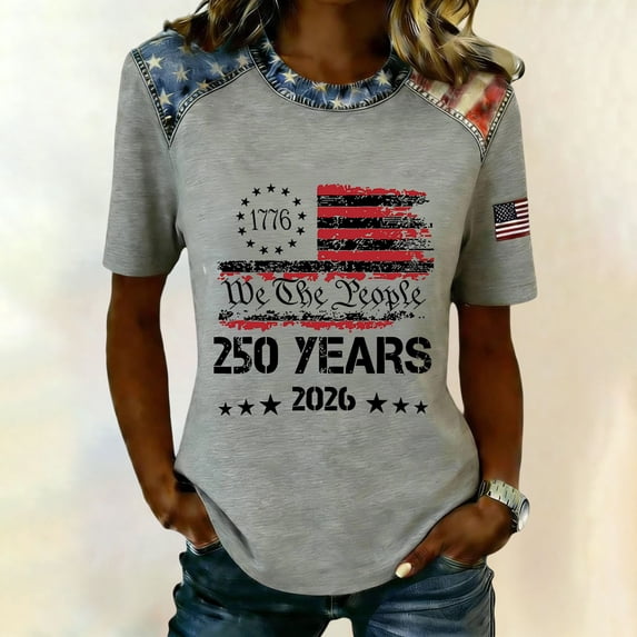 Women's 250th America Anniversary Independence 250 Years of Freedom Short Sleeve V-Neck T-Shirt