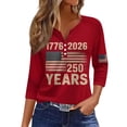 thumbnail image 1 of Women's 250th Anniversary Patriotic Henley Shirt 3/4 Sleeve V Neck Button Down USA Flag Tee Tops, 1 of 3