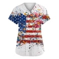 thumbnail image 1 of Women's 250th Anniversary Scrub Tops Plus Size Short Sleeve V-Neck Red White and Blue Flag Floral Print Work Uniforms 4th of July Nursing Medical Scrubs T Shirts with Pockets, 1 of 5