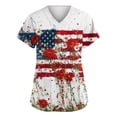 thumbnail image 1 of Women's 250th Anniversary Scrub Tops Plus Size Short Sleeve V-Neck Red White and Blue Flag Floral Print Work Uniforms 4th of July Nursing Medical Scrubs T Shirts with Pockets, 1 of 5