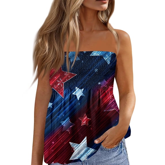 Women’s 250th Anniversary Tube Top Off Shoulder Sleeveless Patriotic Print Lightweight Polyester Casual Beach Party