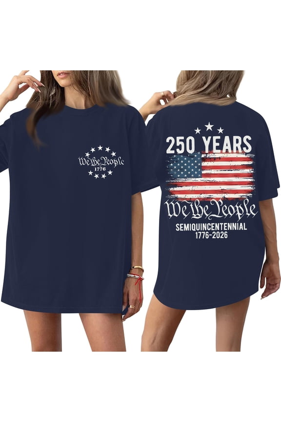 Women's 250th Anniversary USA Shirt Independence Day Top 4th of July Shirts America 250 Merchandise Flag Graphic Casual Tee