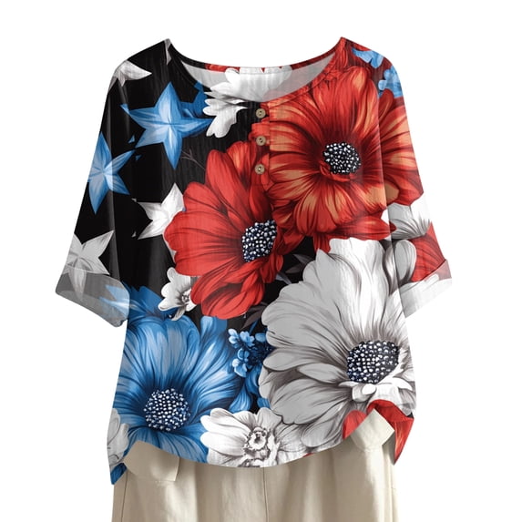 Women's 250th Anniversary USA Shirt Mid Sleeve Independence Day Top 4th of July Shirts America 250 Merchandise Loose Star Print Tee