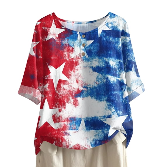 Women's 250th Anniversary USA Shirt Mid Sleeve Independence Day Top 4th of July Shirts America 250 Merchandise Loose Star Print Tee