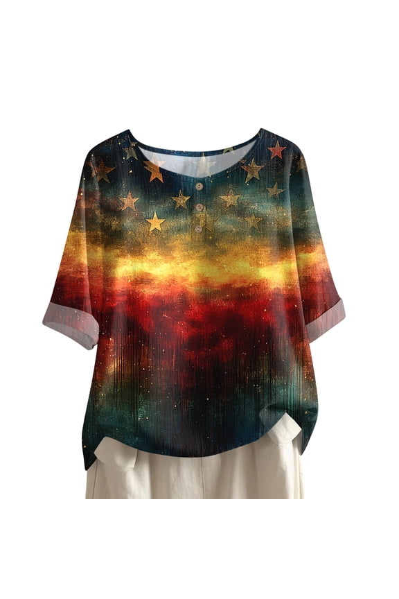 Women's 250th Anniversary USA Shirt Mid Sleeve Independence Day Top 4th of July Shirts America 250 Merchandise Loose Star Print Tee