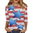 thumbnail image 1 of Women's 250th Anniversary USA Shirt Patriotic American Flag Print Crew Neck 3/4 Sleeve T-Shirt, 1 of 5
