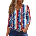 thumbnail image 1 of Women's 250th Anniversary USA Shirt Patriotic American Flag Print V-Neck Button 3/4 Sleeve T-Shirt, 1 of 5