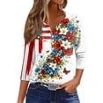 thumbnail image 1 of Women's 250th Anniversary USA Shirt Patriotic American Flag Print V-Neck Button 3/4 Sleeve T-Shirt, 1 of 6