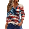 thumbnail image 1 of Women's 250th Anniversary USA Shirt Patriotic American Flag Print V-Neck Button 3/4 Sleeve T-Shirt, 1 of 5