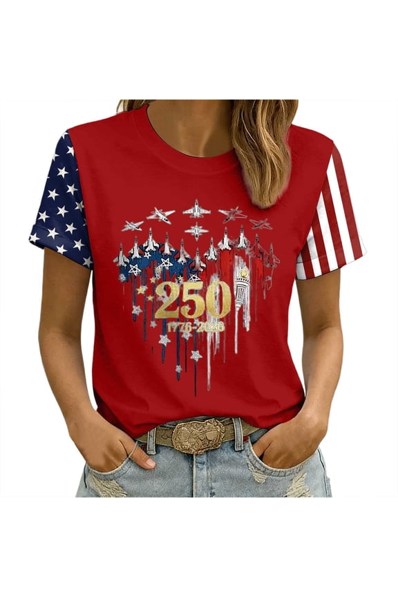 Women's 250th Anniversary USA Shirt - Patriotic American Flag T-Shirt 1776-2026 Semiquincentennial Tee Distressed Vintage Top for 4th of July Memorial Day(Red2/L)