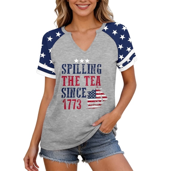 Women's 250th Anniversary USA Shirt V-Neck - 1776-2026 250 Years T-Shirt American Flag Patriotic Top Distressed Vintage Tee for Memorial Day 4th of July(Grey/L)