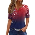 thumbnail image 1 of Women's 250th Anniversary USA Shirt V-Neck Button Patriotic Star Print Short Sleeve T-Shirts Independence Day Top, 1 of 5