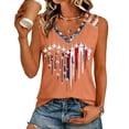 thumbnail image 1 of Women's 250th Anniversary USA V Neck Short Sleeve T Shirt, Casual Retro Letter Print Top with Patriotic Graphic, Lightweight Soft Tee for Independence Day Everyday Wear Saffron XXL, 1 of 5