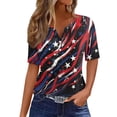 thumbnail image 1 of Women's 250th Anniversary Usa Shirt Independence Day Patriotic Star Stripe Print V-Neck Button Short Sleeve Top, 1 of 5