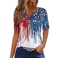 thumbnail image 1 of Women's 250th Anniversary Usa Shirt Independence Day Patriotic Star Stripe Print V-Neck Button Short Sleeve Top, 1 of 5