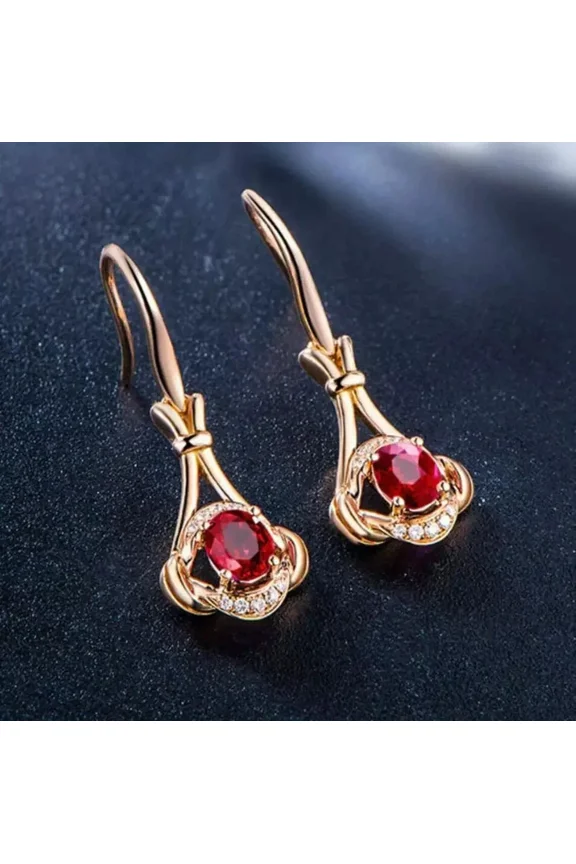 Women's 2CT Lab Created Red Ruby Diamond Drop Dangle Earrings 14K Rose Gold Plated