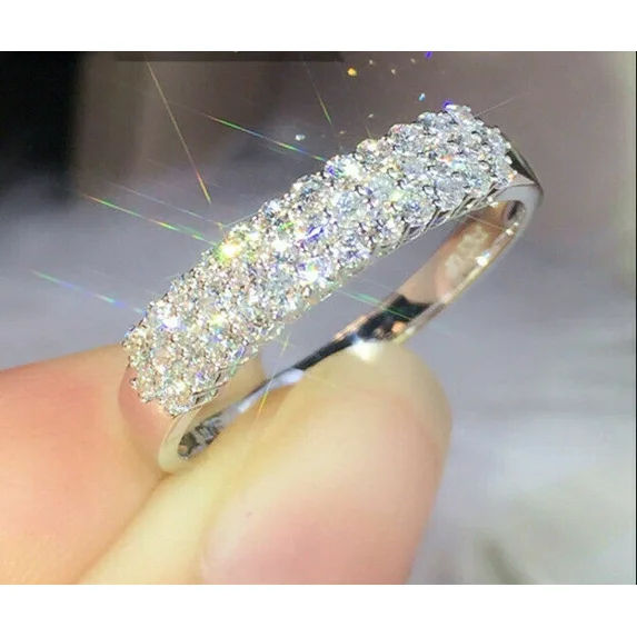 Women's 2Ct Round Cut Lab Created Diamond Half Eternity Wedding Band Ring in 14K White Gold Plated