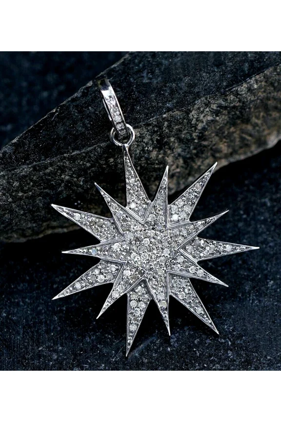 Women's 2Ct Round Cut Lab Created Diamond Star Pendant 18"Chain 925 Sterling Silver