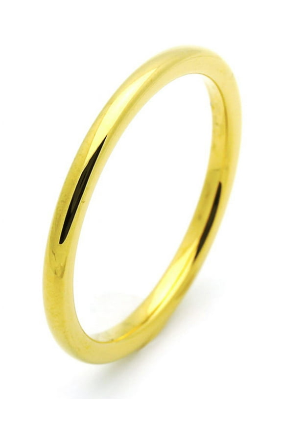Women's 2MM Comfort Fit Tungsten Carbide Wedding Band High Polish Gold Tone Thin Classic Ring (7 to 15)