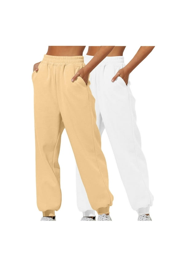 Women's 2PC Casual Sweatpants Set Elastic Waist Joggers Cuffed Athletic Loungewear Pants for Grocery Runs & Leisure Days
