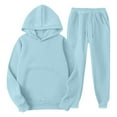 thumbnail image 1 of Women's 2PC Loungewear Set Drawstring Waist Hoodie Elastic Cuff Jogger Pants Solid Outfit with Pockets Light Blue M, 1 of 7