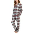 thumbnail image 1 of Women's 2PC Plaid Pajamas Set Long Sleeve Button Down Lapel Top Long Wide Leg Pants Loungewear White M, 1 of 6