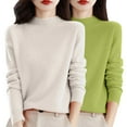 thumbnail image 1 of Women's 2PC Soft Solid Color Round Neck Pullover Sweater Set, Comfortable Knit Pullover Tops for Autumn Winter Wear, Casual Daily Outfits and Entertainment Activities Beige L, 1 of 3