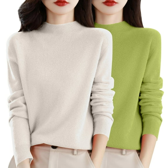 Women's 2PC Soft Solid Color Round Neck Pullover Sweater Set, Comfortable Knit Pullover Tops for Autumn Winter Wear, Casual Daily Outfits and Entertainment Activities Beige L