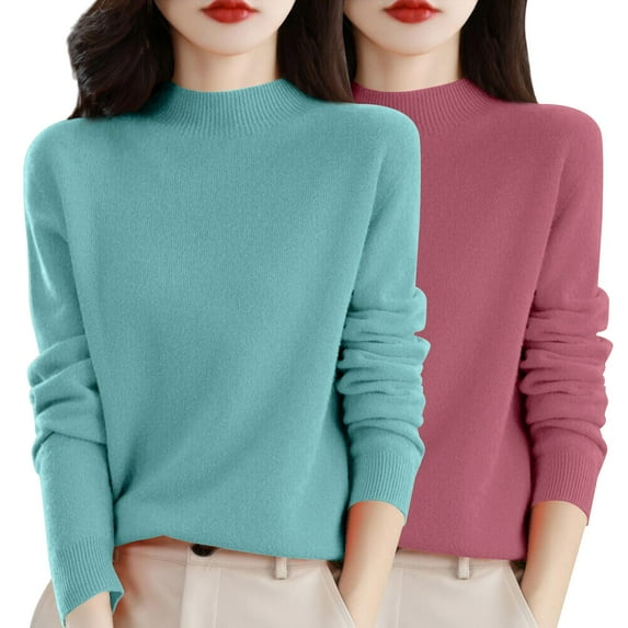 Women's 2PC Soft Solid Color Round Neck Pullover Sweater Set, Comfortable Knit Pullover Tops for Autumn Winter Wear, Casual Daily Outfits and Entertainment Activities Mint Green M