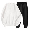 thumbnail image 1 of Women's 2PC Sweatsuits Long Sleeve Crewneck Sweatshirt Elastic Waist Solid Cuffed Joggers Loungewear Sets with Pockets White S, 1 of 5