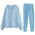 thumbnail image 1 of Women's 2PC Sweatsuits Long Sleeve Zip Up Hoodie Jacket Elastic Waist Straight Leg Joggers Loungewear Set with Pockets Light Blue 2XL, 1 of 4