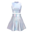 thumbnail image 1 of Women's 2Piece Metallic Outfit Shiny Off Shoulder Crop Top + Silver Mini Skirt Dress Alien Costume Rave Clubwear L Holographic Silver - Turtleneck, 1 of 8