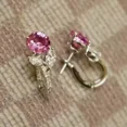thumbnail image 1 of Women's 2cT Round Cut Simulated Pink Sapphire Women's Hoop Earrings 14k White Gold Plated Silver, 1 of 1