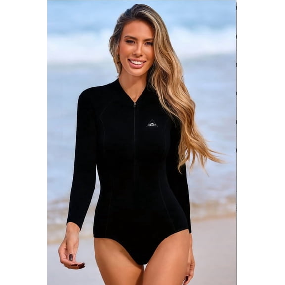 Women's 2mm One-Piece Wetsuit, Mid-Length Long-Sleeve Diving Suit, Freediving Suit, Women's Jellyfish-Proof Wetsuit