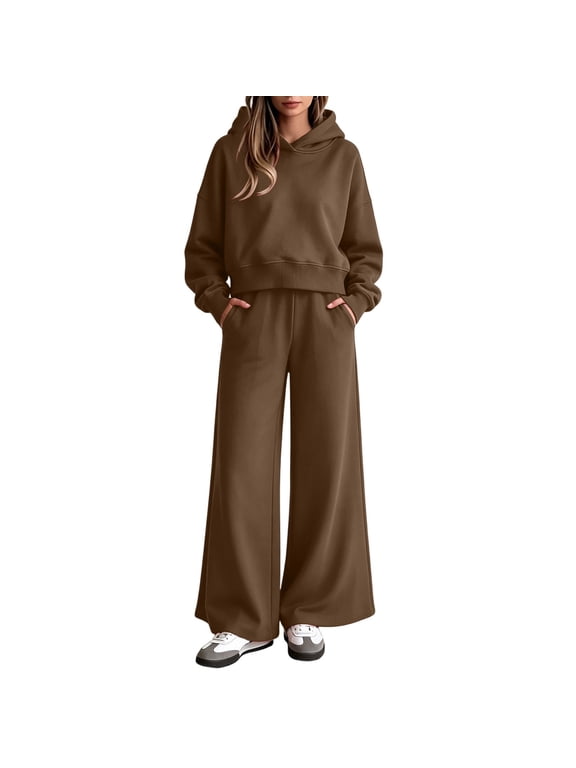 Women's 2pc Airport Outfits Casual Hoodie Fleece Tracksuit Sweatshirt Pullover Jogging Pants Pockets Fall Winter Spring Daily Wear