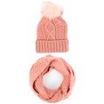 thumbnail image 1 of Women's 2pc Knit Hat & Infinity Scarf Winter Set-Warm Fuzzy Pom Pom Beanie with Scarf (Pink), 1 of 6