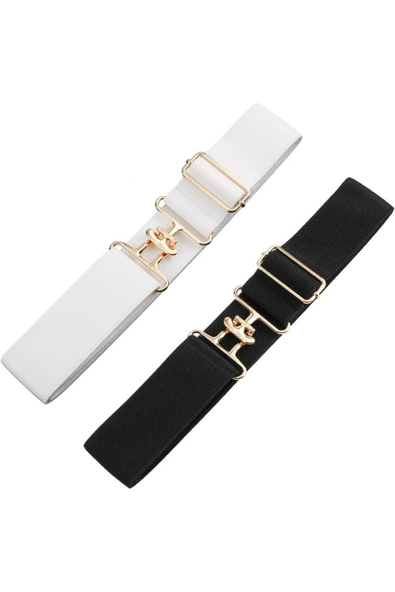 Women's 2pcs Elastic Equestrian Belt 1.5 Inch Surcingle Buckle Horse Bit Belt for Horseback Riding & Sports, Black, Medium