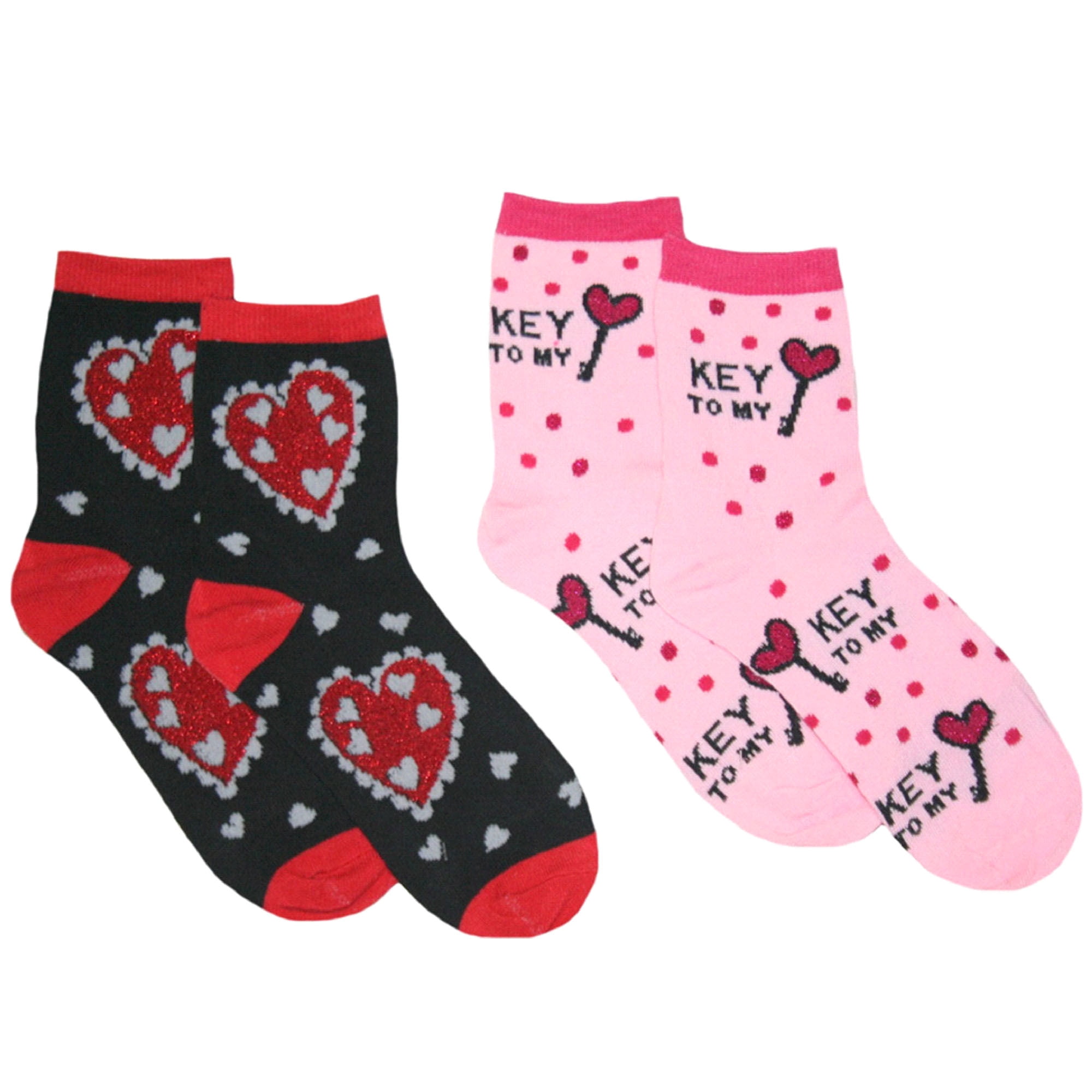 Women's 2pk Valentines Day Crew Socks (Key to Heart)