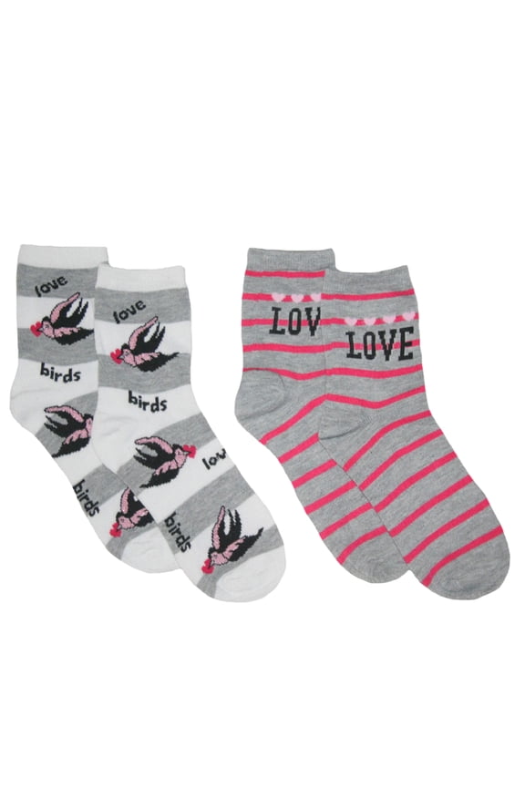 Women's 2pk Valentines Day Crew Socks (Love Birds)