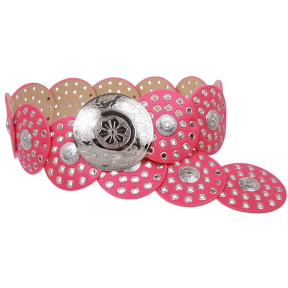 Women's 3 1/2" (90 mm) Wide Boho Disc Concho Leather Belt