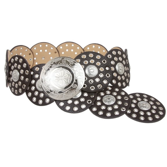 Women's 3 1/2" (90 mm) Wide Boho Disc Concho Leather Belt