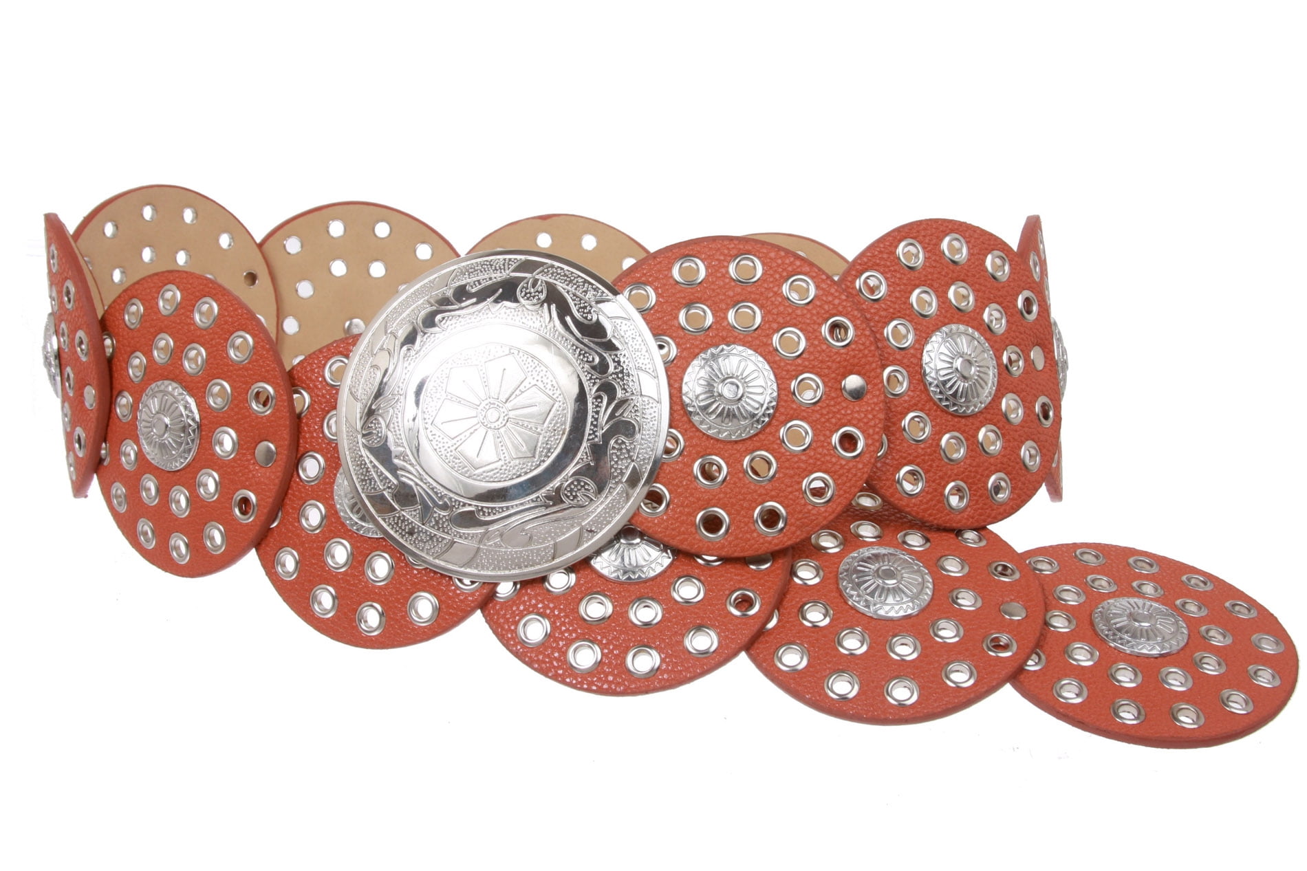Womens 3 12 90 mm Wide Boho Disc Concho Leather Belt Jamaica  display picture 1
